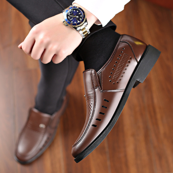 Tiesioginio gamyklinio pardavimo vyriški sandalai, 2025 m. vasaros nauji vyriški natūralios odos vidutinio ir pagyvenusio amžiaus tėčių batai, laisvalaikio bateliai su iškirptomis skylutėmis