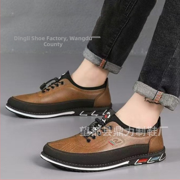 Nové veľkoobchodné jarné topánky 2025, priedušné kožené topánky Beanie, pánske ležérne kožené topánky s elastickým pásom, mäkká podrážka, mäkký povrch