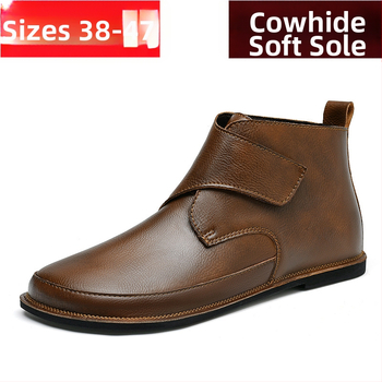 Мъжки високи кожени обувки, размер plus size 45, размер 46, меко подметка с велкро, размер 47, топли ретро ежедневни кожени ботуши Martin с поларена подплата