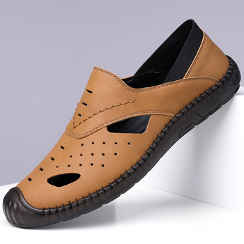 Proljetne nove muške prozračne kožne sandale za 2025. godinu, muške ručno šivane ležerne pećinske cipele s potplatom od volovske tetive za kosu