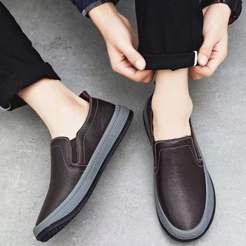 [Ανδρικά δερμάτινα παπούτσια] νέα επαγγελματικά casual στρογγυλά παπούτσια μπαμπά αντιολισθητικά αδιάβροχα πόδια μαλακό πάτο με χοντρή σόλα ανθεκτικά στη φθορά παπούτσια