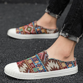 Audekla apavi vīriešu apavi vasaras elpojoši ikdienas apavi viegli mīkstas zoles ievelkami veci Pekinas auduma apavi bez papēžiem pusvelkas