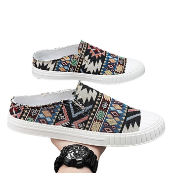 Audekla apavi vīriešu apavi vasaras elpojoši ikdienas apavi viegli mīkstas zoles ievelkami veci Pekinas auduma apavi bez papēžiem pusvelkas