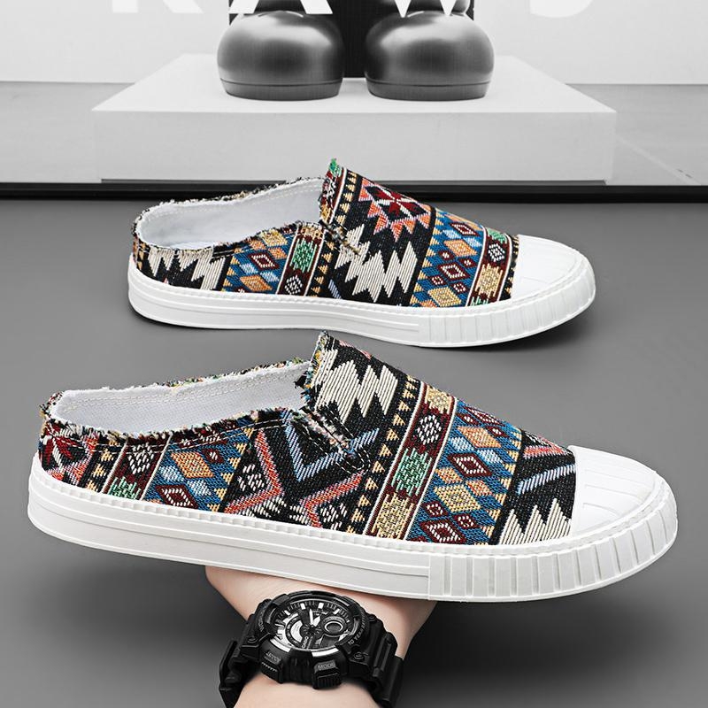 Audekla apavi vīriešu apavi vasaras elpojoši ikdienas apavi viegli mīkstas zoles ievelkami veci Pekinas auduma apavi bez papēžiem pusvelkas