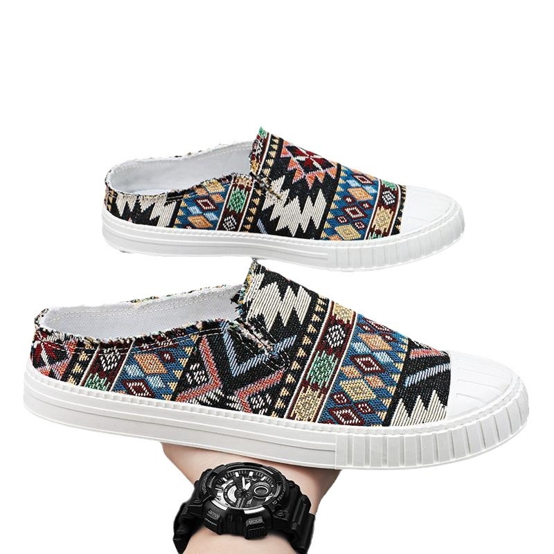 Audekla apavi vīriešu apavi vasaras elpojoši ikdienas apavi viegli mīkstas zoles ievelkami veci Pekinas auduma apavi bez papēžiem pusvelkas