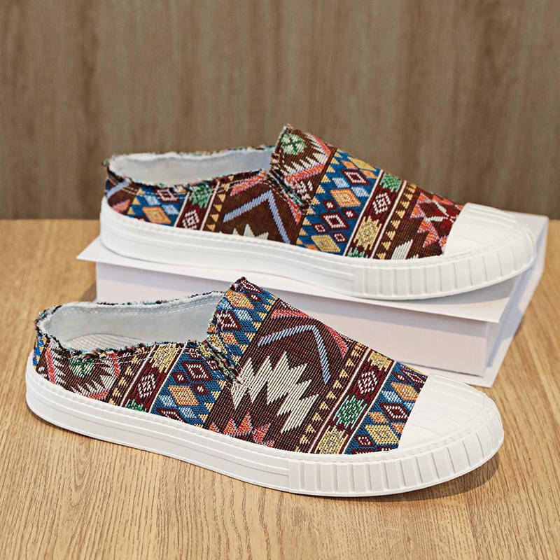 Audekla apavi vīriešu apavi vasaras elpojoši ikdienas apavi viegli mīkstas zoles ievelkami veci Pekinas auduma apavi bez papēžiem pusvelkas