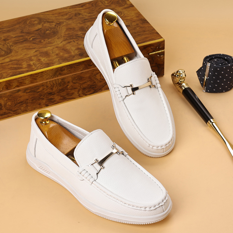 Ľahké ležérne kožené topánky pánske jarné 2025 kórejské ležérne nazúvacie priedušné topánky pre mužov