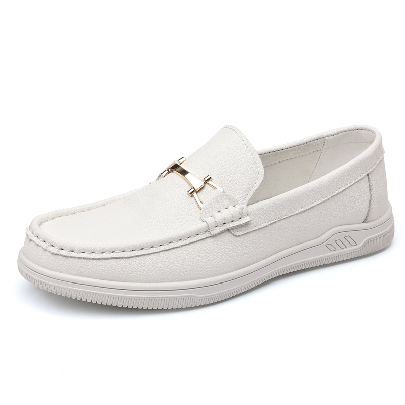 Ľahké ležérne kožené topánky pánske jarné 2025 kórejské ležérne nazúvacie priedušné topánky pre mužov