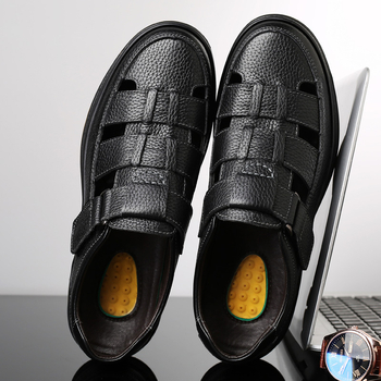 Pánske sandále s mäkkou koženou podrážkou, letné, s uzavretou špičkou a gumenou podrážkou, nové z roku 2025