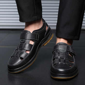 Νέα Ανδρικά Σανδάλια από Μαλακό Δέρμα με Τρύπες, Επαγγελματικά, Καλοκαιρινά, Κλειστά Δάχτυλα, Μπότες με Λαστιχένια Σόλα και Μαλακή Σόλα