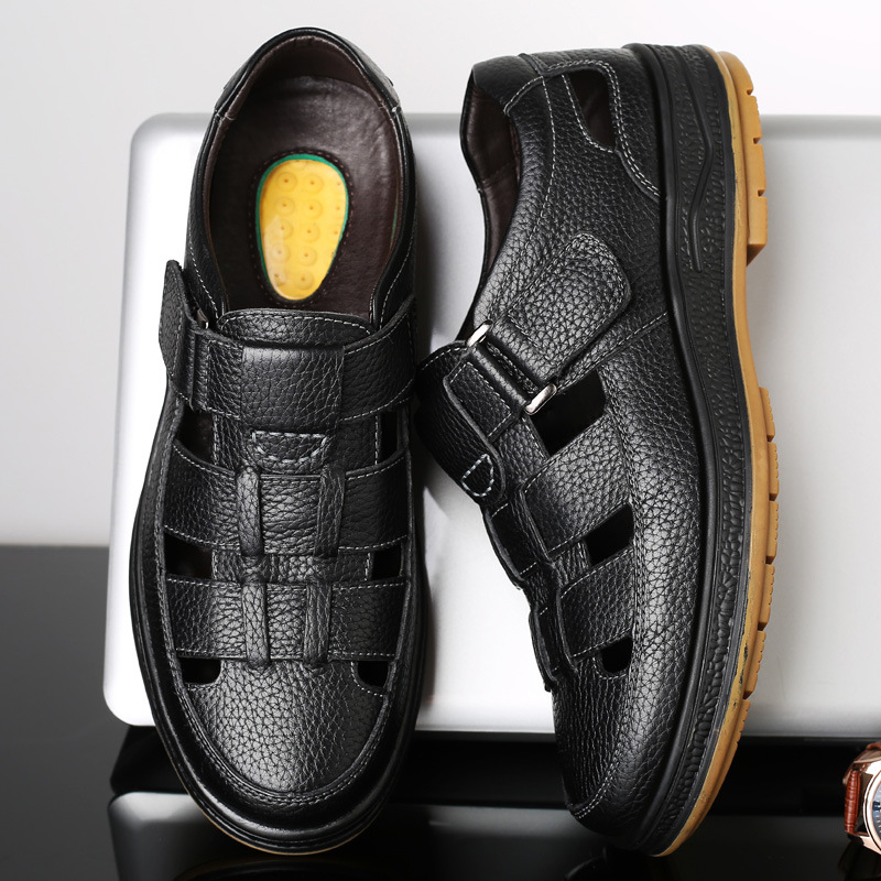 Pánske sandále s mäkkou koženou podrážkou, letné, s uzavretou špičkou a gumenou podrážkou, nové z roku 2025