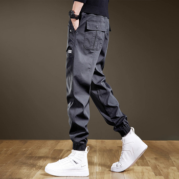 Trojvrstvové nohavice, overaly, pánske trendy značkové kórejské ležérne nohavice, pánske voľné nohavice s viacerými vreckami vo veľkých veľkostiach
