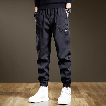 Trojvrstvové nohavice, overaly, pánske trendy značkové kórejské ležérne nohavice, pánske voľné nohavice s viacerými vreckami vo veľkých veľkostiach