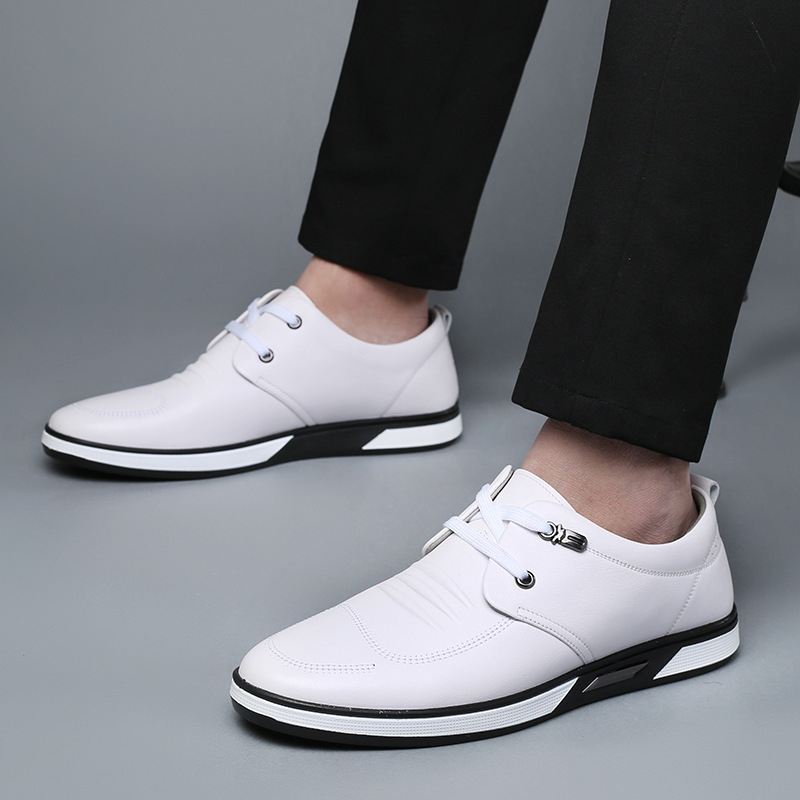 Veľkoobchodné jesenné nové biele topánky na voľný čas, pánske šnurovacie biele topánky 106101