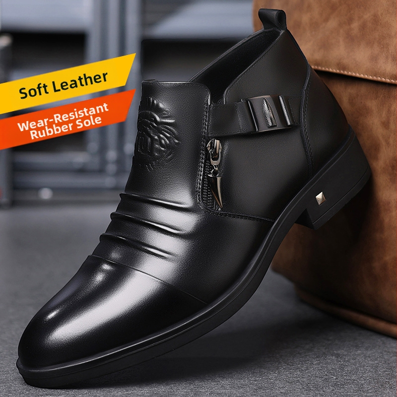 Pánske reliéfne martinské čižmy s obojstranným zipsom, európske a americké módne čižmy, kožené čižmy do práce, pánske spoločenské čižmy