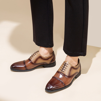 Ανδρικά παπούτσια με τετράγωνο κορδόνι Brock με μεταλλικό σχέδιο και σκαλιστά σχέδια, διασυνοριακά, casual δερμάτινα παπούτσια με ασορτί χρωματισμό, ανδρικά παπούτσια εξωτερικού εμπορίου για μεγάλα μεγέθη