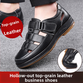 Generácia letných nových pánskych mäkkých kožených topánok s dutými dierkami, sandálov, ležérnych sandálov s hovädzou špičkou.