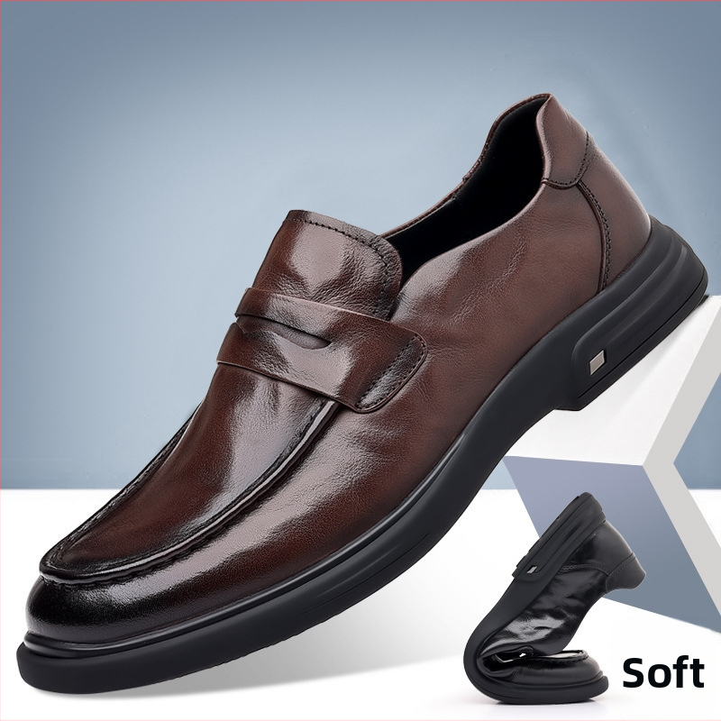 Proljetne luksuzne muške cipele 2025. Nove poslovne ležerne kožne cipele od prave kože za srednje godine, formalne uredske mokasine za tate