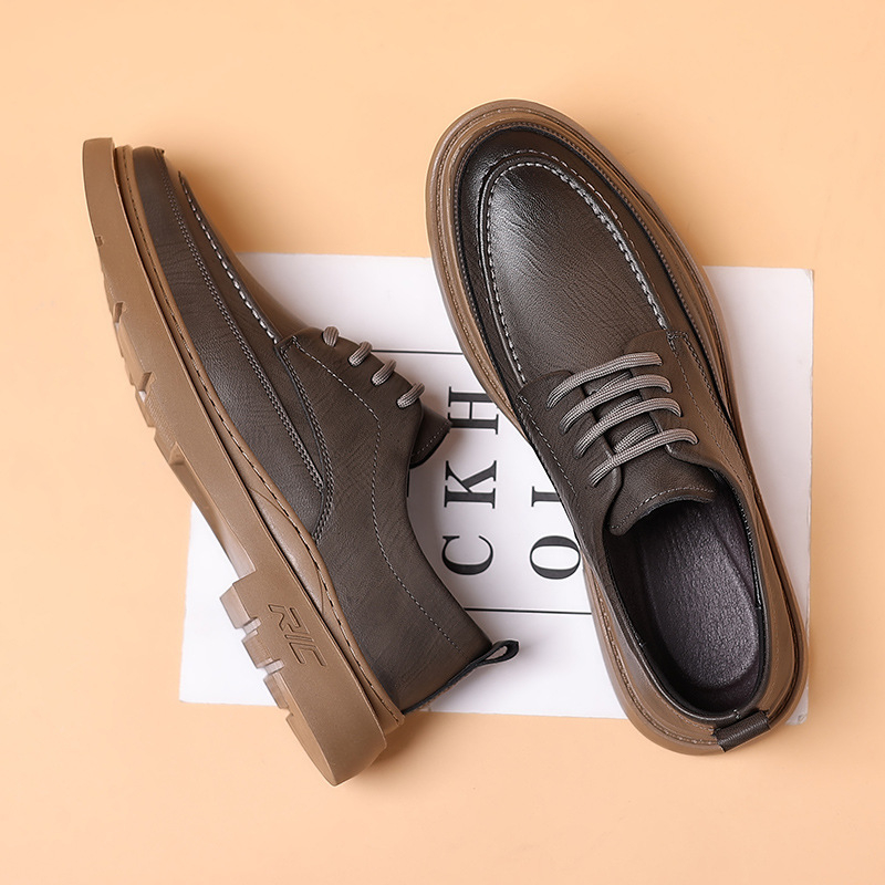 Britské trendy pánske topánky z pravej kože, business casual pracovné topánky, jesenné retro, populárne, populárne malé kožené topánky z jedného kusu, dodanie