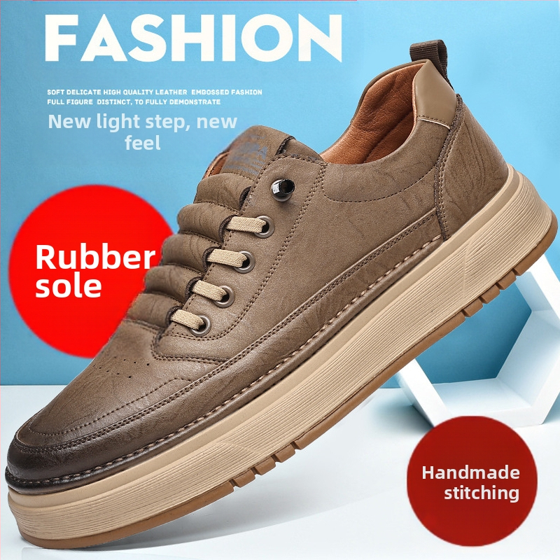 2025 Есенни нови мъжки обувки от мека кожа с трансгранична мека подметка, модерни универсални ежедневни ежедневни кожени обувки, маратонки на едро