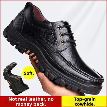 Pánske jarné šnurovacie topánky z hovädzej kože, ležérne, z pravej kože, hrubá podrážka, mäkká podrážka, pre stredného a staršieho otca