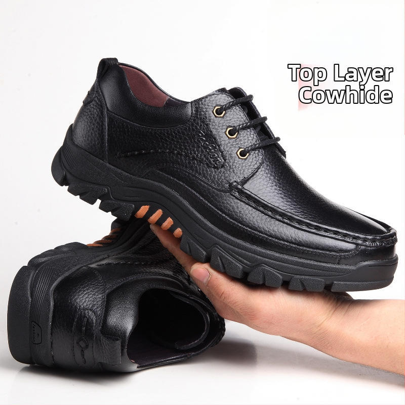 Pánske jarné šnurovacie topánky z hovädzej kože, ležérne, z pravej kože, hrubá podrážka, mäkká podrážka, pre stredného a staršieho otca