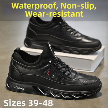 Pánske letné kuchárske topánky, protišmykové, obchodné, univerzálne, ležérne, s mäkkou podrážkou, čierne, plus size, športové kožené topánky