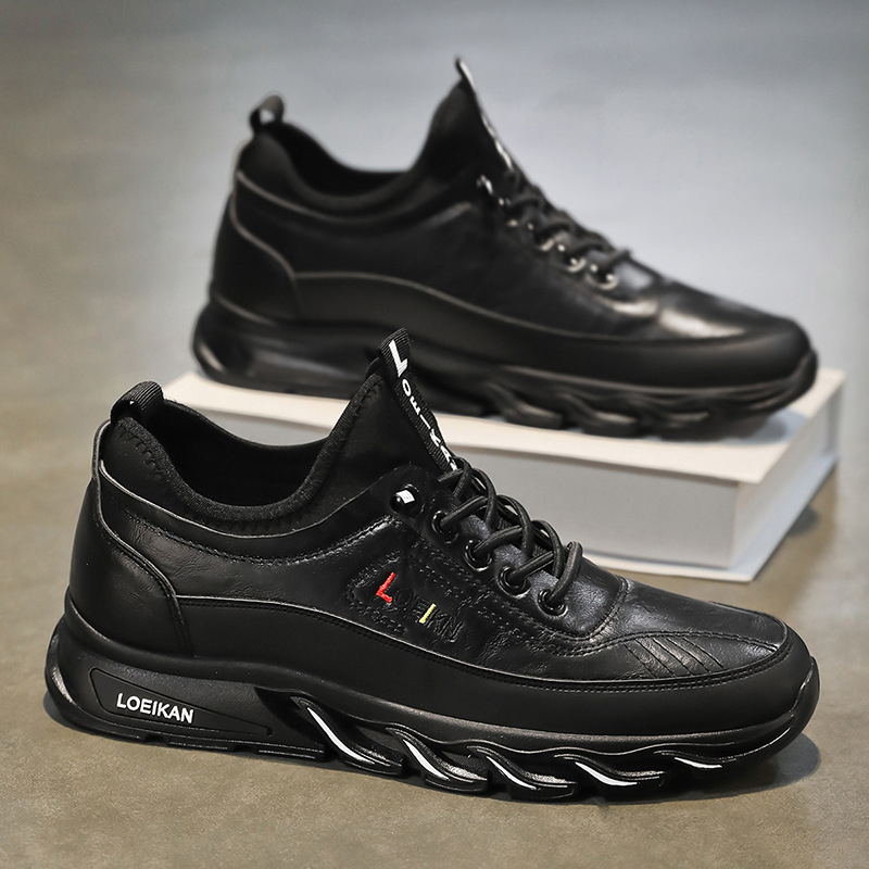 Pánske letné kuchárske topánky, protišmykové, obchodné, univerzálne, ležérne, s mäkkou podrážkou, čierne, plus size, športové kožené topánky