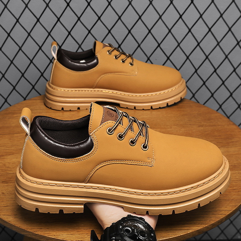 Cizme scurte pentru bărbați, sezonul de toamnă, stil britanic, cu cap mare, cizme de lucru Martin, cizme joase cu talpă plată, pantofi retro Martin, pantofi versatili din piele pentru bărbați