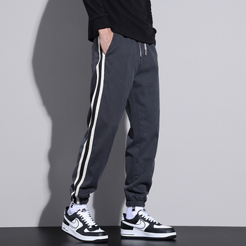 Lyocell jesenné ležérne nohavice pánske voľné univerzálne vysoko kvalitné háremové pánske nohavice 2023 pruhované športové nohavice so viazaním na členky módne