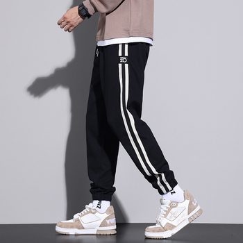 Lyocell jesenné ležérne nohavice pánske voľné univerzálne vysoko kvalitné háremové pánske nohavice 2023 pruhované športové nohavice so viazaním na členky módne