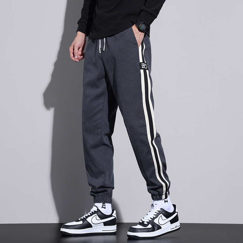 Lyocell jesenné ležérne nohavice pánske voľné univerzálne vysoko kvalitné háremové pánske nohavice 2023 pruhované športové nohavice so viazaním na členky módne