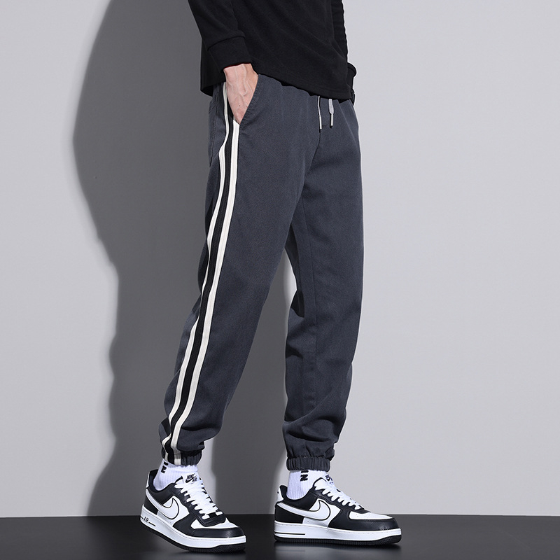 Lyocell jesenné ležérne nohavice pánske voľné univerzálne vysoko kvalitné háremové pánske nohavice 2023 pruhované športové nohavice so viazaním na členky módne