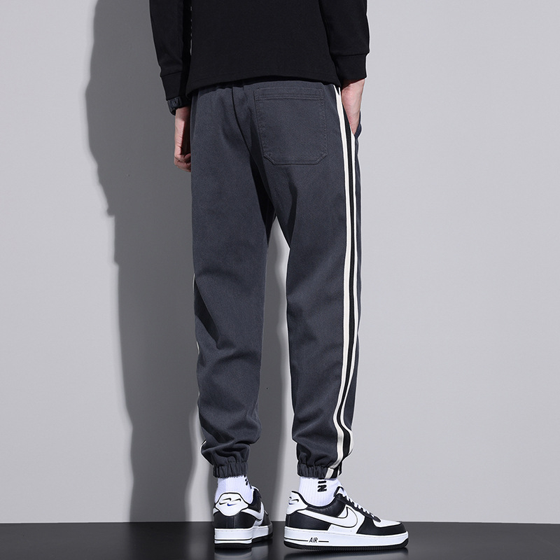 Lyocell jesenné ležérne nohavice pánske voľné univerzálne vysoko kvalitné háremové pánske nohavice 2023 pruhované športové nohavice so viazaním na členky módne