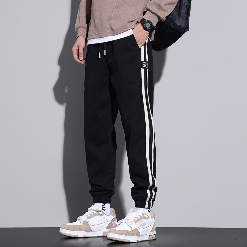 Lyocell jesenné ležérne nohavice pánske voľné univerzálne vysoko kvalitné háremové pánske nohavice 2023 pruhované športové nohavice so viazaním na členky módne