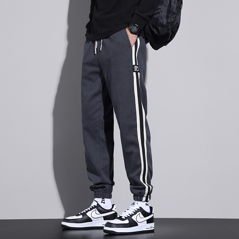 Lyocell jesenné ležérne nohavice pánske voľné univerzálne vysoko kvalitné háremové pánske nohavice 2023 pruhované športové nohavice so viazaním na členky módne