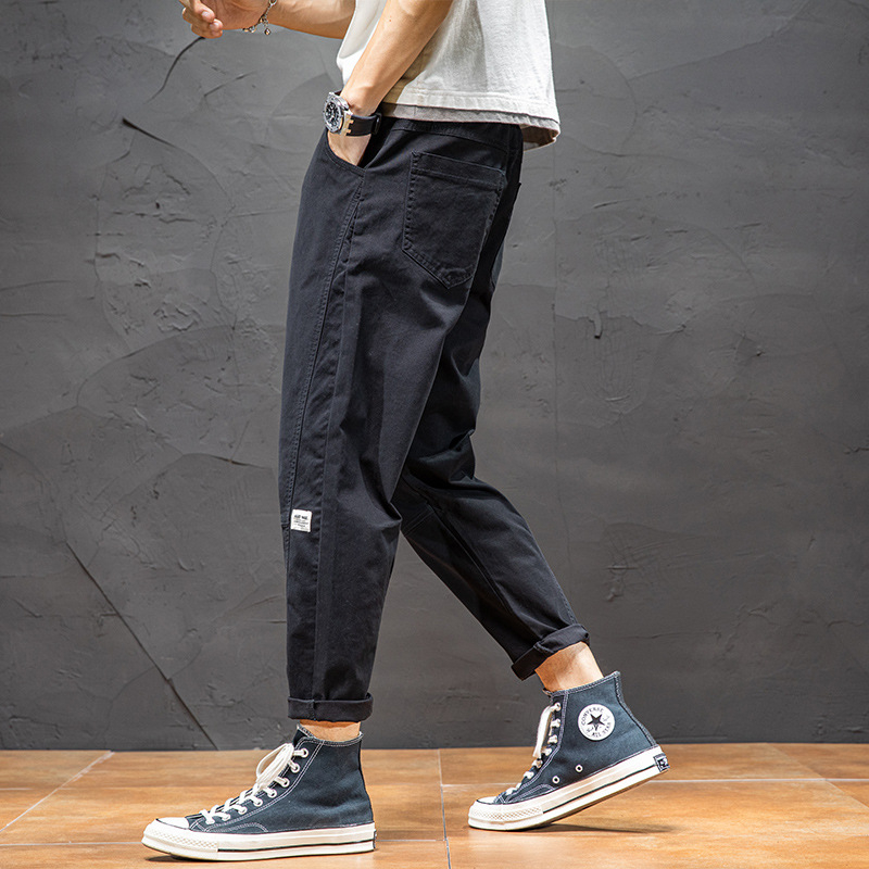 Ležerne hlače za muškarce 2024. Nova ljetna tanka, široka ravna radna odjeća, moderne elastične, svestrane dječje hlače s devet točaka