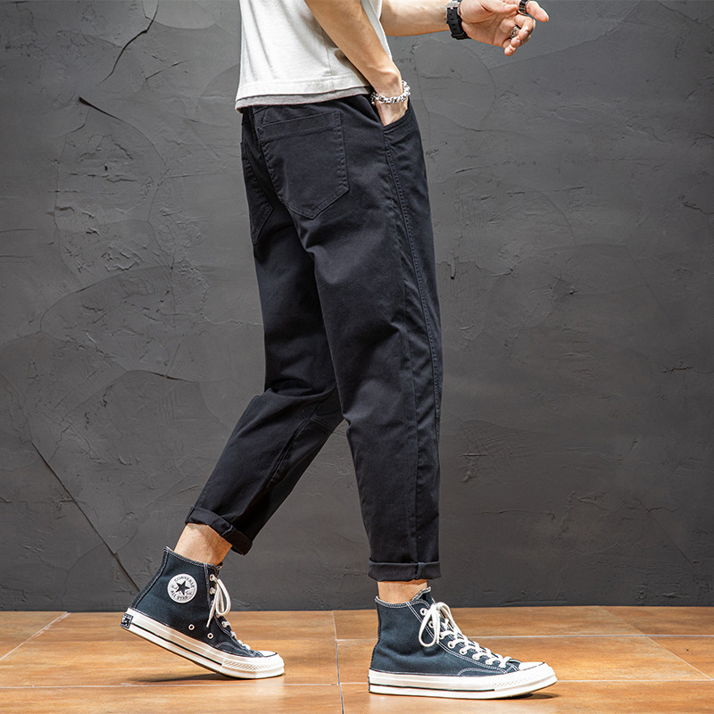 Ležerne hlače za muškarce 2024. Nova ljetna tanka, široka ravna radna odjeća, moderne elastične, svestrane dječje hlače s devet točaka