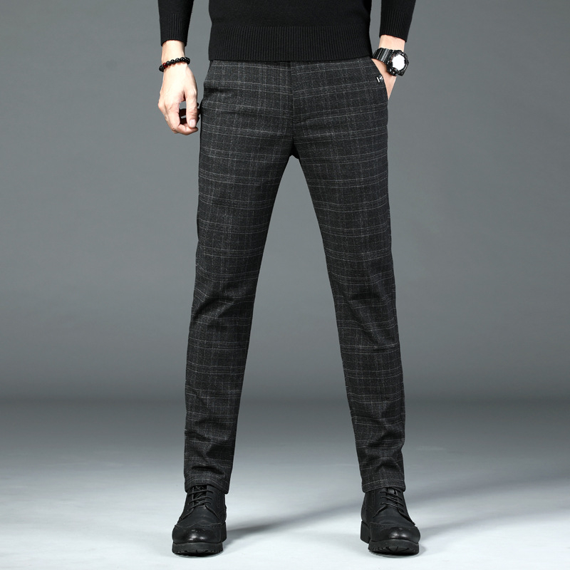 Νέα ανδρικά casual παντελόνια φθινοπώρου και χειμώνα, στενή γραμμή, μικρό, ίσιο, ελαστικό, παντελόνι, μοντέρνο, ανδρικό καρό παντελόνι με λείανση