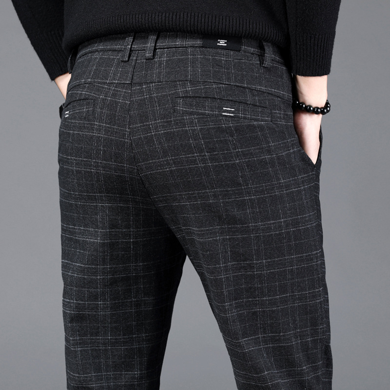 Νέα ανδρικά casual παντελόνια φθινοπώρου και χειμώνα, στενή γραμμή, μικρό, ίσιο, ελαστικό, παντελόνι, μοντέρνο, ανδρικό καρό παντελόνι με λείανση