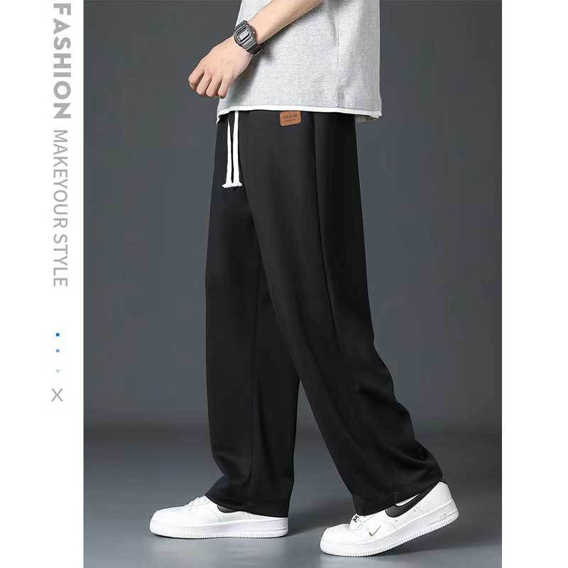 Hlače od ledene svile Muške ljetne odijelne hlače Muške ljetne tanke široke ležerne ravne hlače Visokokvalitetne hlače s privjeskom