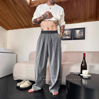 Toamna 2025 Simplu Contrast Culoare Staggable Talie Casual Pantaloni Bărbați La Modă Simplu Trendy Lejer Drept Wide-Picior Pantaloni Lungi