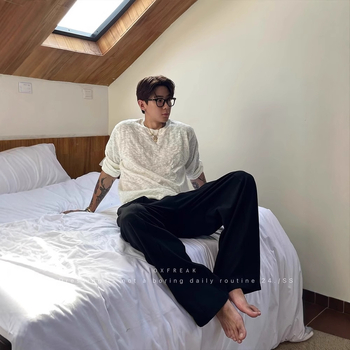 Toamna 2025 Simplu Contrast Culoare Staggable Talie Casual Pantaloni Bărbați La Modă Simplu Trendy Lejer Drept Wide-Picior Pantaloni Lungi