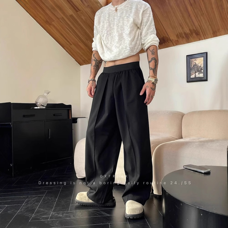 Toamna 2025 Simplu Contrast Culoare Staggable Talie Casual Pantaloni Bărbați La Modă Simplu Trendy Lejer Drept Wide-Picior Pantaloni Lungi