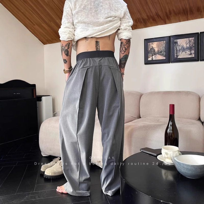 Toamna 2025 Simplu Contrast Culoare Staggable Talie Casual Pantaloni Bărbați La Modă Simplu Trendy Lejer Drept Wide-Picior Pantaloni Lungi