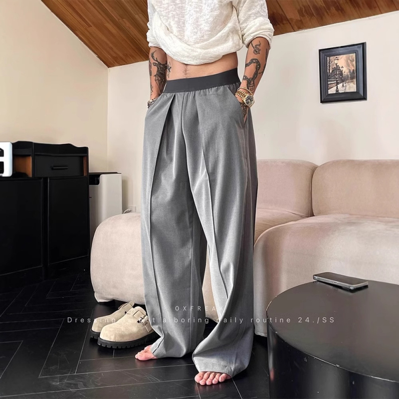 Toamna 2025 Simplu Contrast Culoare Staggable Talie Casual Pantaloni Bărbați La Modă Simplu Trendy Lejer Drept Wide-Picior Pantaloni Lungi