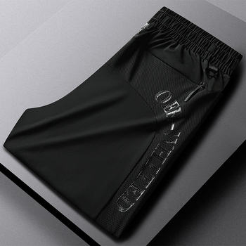 Tvornica izravno M-8X ljetne tanke elastične hlače velike veličine od ledene svile, ljetne muške sportske ležerne hlače s patentnim zatvaračem i džepovima