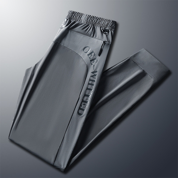 Tvornica izravno M-8X ljetne tanke elastične hlače velike veličine od ledene svile, ljetne muške sportske ležerne hlače s patentnim zatvaračem i džepovima