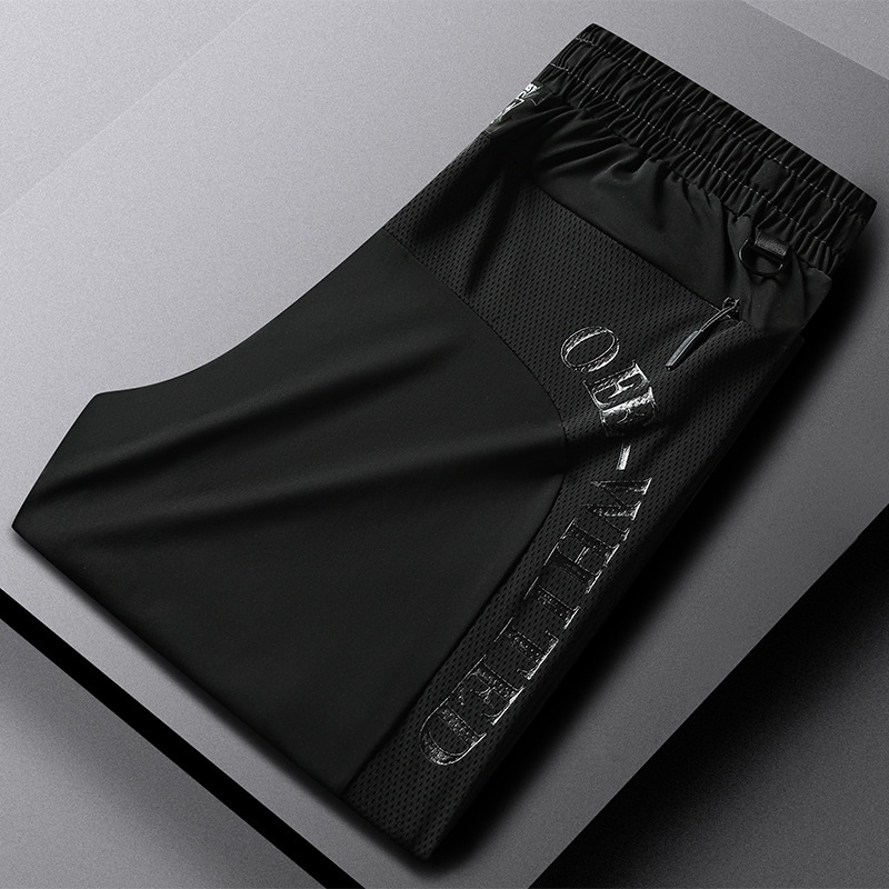 Tvornica izravno M-8X ljetne tanke elastične hlače velike veličine od ledene svile, ljetne muške sportske ležerne hlače s patentnim zatvaračem i džepovima