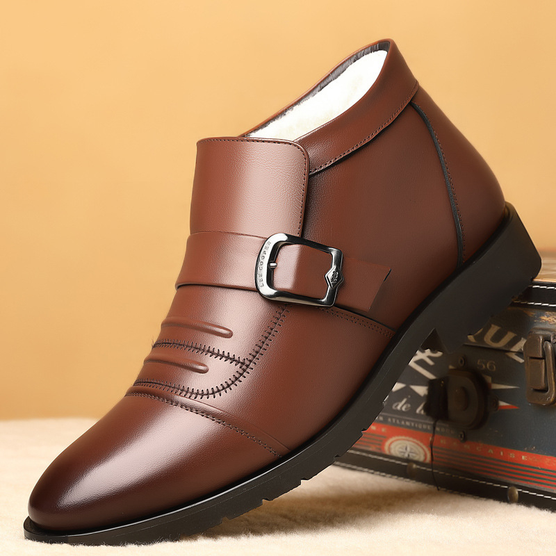 2025 Nove muške cipele Zimske baršunaste tople pamučne kožne cipele od kravlje kože i vune, neklizajuće cipele za srednju i stariju dob Muške pamučne cipele